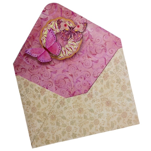 Punch Studio Single Gold Foil Fancy Note Card ~ Pink Butterfly Shaped 64538 - Picture 3 of 7